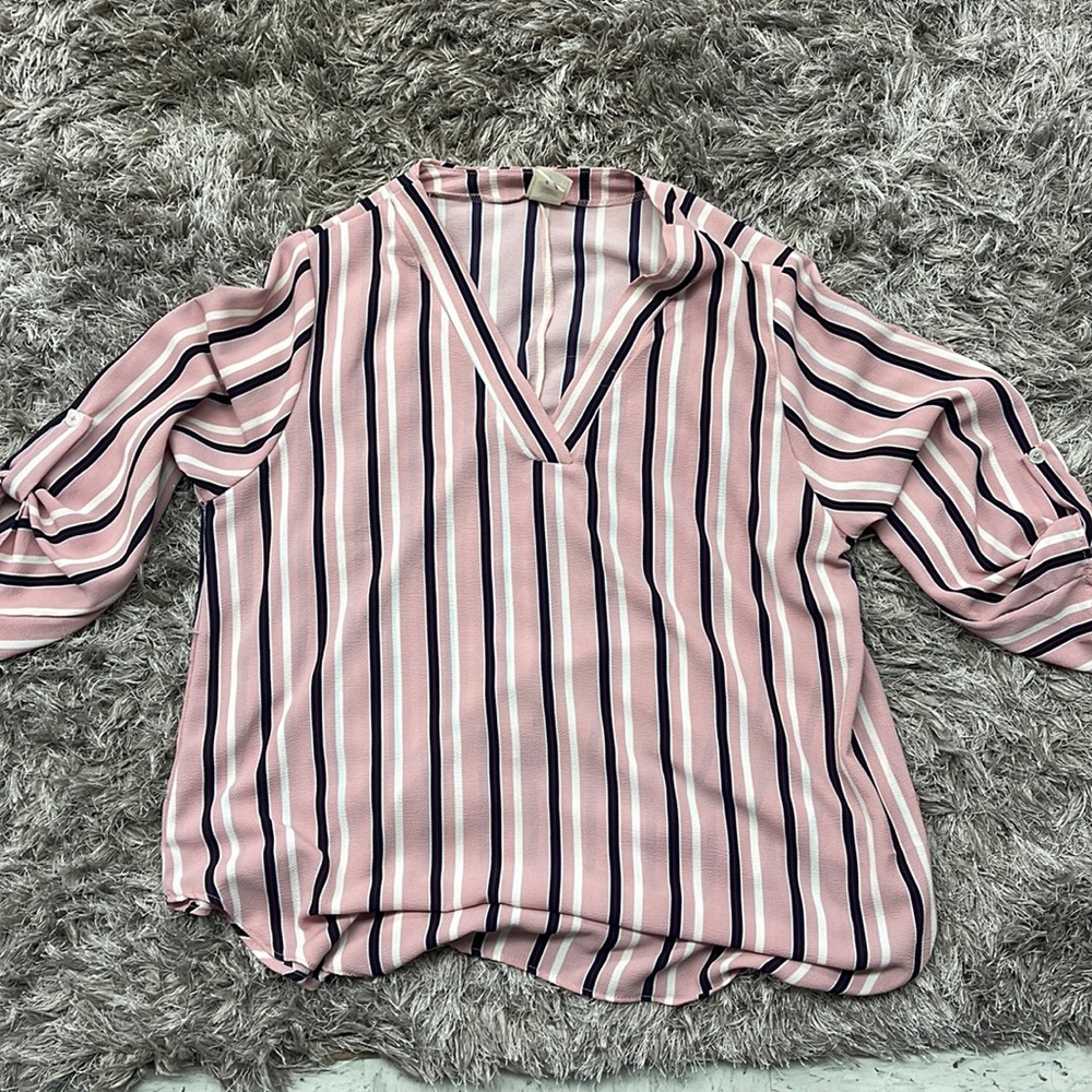 Pink Blouse with white, blue, and little red striped. Never worn